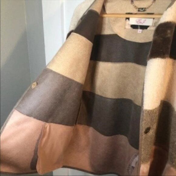 Eliza J ColorBlock Faux Fur Coat Jacket Shearling S - Picture 7 of 9